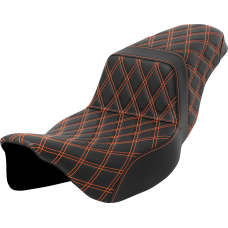 Saddlemen Step-Up Seat - Lattice Stitch - Orange Stitch - Extended Reach - FLH/FLT '08-'23 - 0801-1602  808-07E-17503