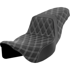Saddlemen Step-Up Seat - Lattice Stitch - White Stitch - Extended Reach - FLH/FLT '08-'23 - 0801-1604  808-07E-17506