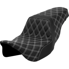 Saddlemen Step-Up Seat - Lattice Stitch - White Stitch - FLH/FLT '08-'23 - 0801-1587  808-07B-17506