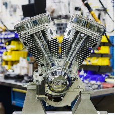 S&S Cycle Chrome and Natural V124 Long Block Engine w/o Induction/Ignition, 640 Cam, and Chrome Billet Gear Cover 310-1160
