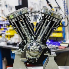 S&S Cycle Chrome and Winkle Black V124 Long Block Engine w/o Induction/Ignition, 640 Cam, and Chrome Billet Gear Cover 310-1159