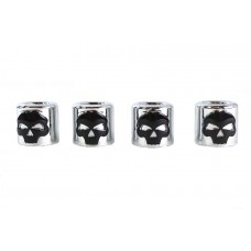 Motorshop Pushrod Cover Cup Set Chrome with Black Skull Design - 11-0038