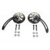 V-Twin Round Skull and Flame Mirror Set with Curved Stems Black 34-0014