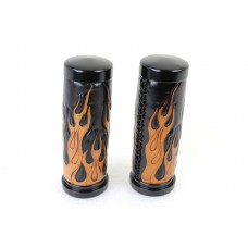 V-Twin Amber Flame Style Throttle By Wire Grip Set with Black Ends 28-0892