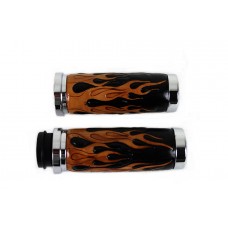 V-Twin Amber Flame Style Throttle By Wire Grip Set with Chrome Ends 28-0899
