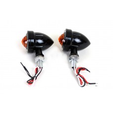 V-Twin LED Bullet Turn Signal Set Black with Amber Lens 33-1654