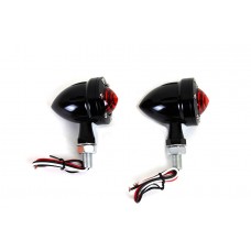 V-Twin LED Bullet Turn Signal Set Black with Red Lens 33-1653