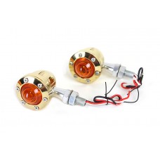 V-Twin LED Bullet Turn Signal Set Brass with Red Lens 33-1655