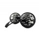 V-Twin Round Skull and Flame Mirror Set with Curved Stems Black 34-0014