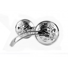 V-Twin Round Skull and Flame Mirror Set with Curved Stems Chrome 34-1414