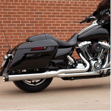 S&amp;S Cycle Sidewinder 2-1 Exhaust System, Chrome with Black Highlighted Machined End Cap for 2007-16 FL Models 50 State 550-0771A