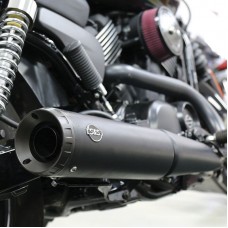 S&amp;S Cycle Grand National Slip-On Muffler Black with Black End Cap - 4" for 2014-'19 HD Street and Street Rod 550-0703