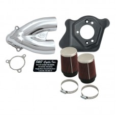 S&amp;S Single Bore Tuned Induction Kit for 2008-'16 HD Touring Stock-Bore Throttle By Wire and 2016-'17 Softail (except Tri-Glide &amp; CVO) Models - Chrome 170-0310B