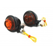 Black Turn Signal Set Bullet with Amber Lens 33-1125